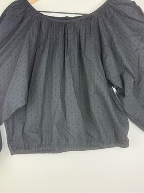 Maeve 100% Cotton Black Dot-Textured Blouse
